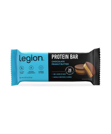 Legion Protein Bar Chocolate Peanut Butter -100% Whey Protein, Baked Bars with Prebiotic Fiber - High Protein (20g) Low Fat (12g) Low Sugar (4g), No Soy, Gluten - Natural Flavors (12 Count)