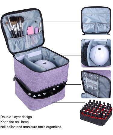Famard Double-Layer Nail Polish Organizer & Dryer Case - Holds 42 Bottles & 1 LED Lamp - Portable & Adjustable Dividers - Purple - Buy Online on GoSupps.com