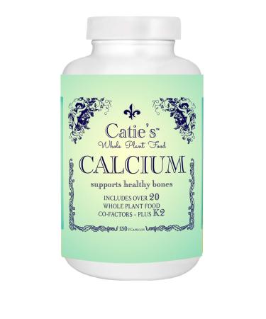 Catie's Whole Plant Food Calcium - Plant Based Whole Food Calcium w/ Foods rich in Magnesium Vitamin D + K2 Boron Lysine Zinc... 30 Day Supply. 150 Capsules. NO Gluten Dairy Soy GMO. Raw Vegan + Vegetarian.