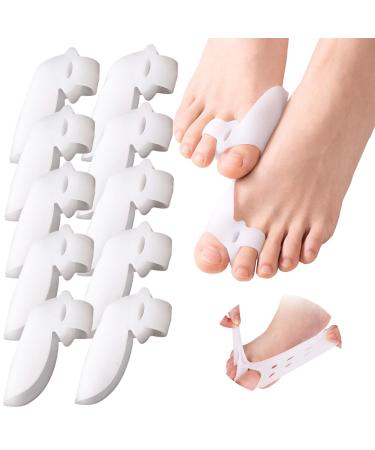 Ekezon Toe Separators Toe Straightener 10 Pack Gel Toe Spreader Pain Relief from Hammer Toe Bunions Pads Toe Stretchers for Overlapping Hallux Valgus Big Toe Alignment Yoga Practice (Toe 10pcs) White 10pcs
