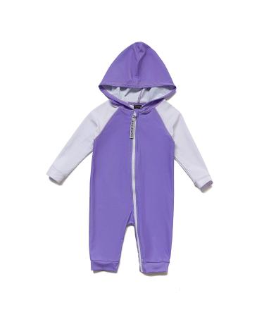 BONVERANO Baby Boys Swimsuit Toddler Bathing Suit Zip-up Full-Zip Hoodie One Piece Swimwear with UPF 50+ Sun Protection 12-18 Months Purple