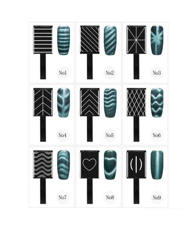 Manicure Nail Art Tools - 9Pcs/Set 3D Cat Eye Magnetic LED Polish Soak Off Portable UV Gel Magnet Stick Multiple Style