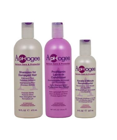ApHogee Shampoo for Damaged Hair + ProVitamin Leave-In Conditioner 16oz + Keratin 2 Minute Reconstructor 8ozSet