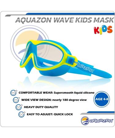 Aquazon Wave Kids Swimming Goggles - Soft Silicone for Perfect Fit - Easy Adjustable Diving Goggles with Storage Box - Ages 3-7 - Green/Blue - Buy Online on GoSupps.com