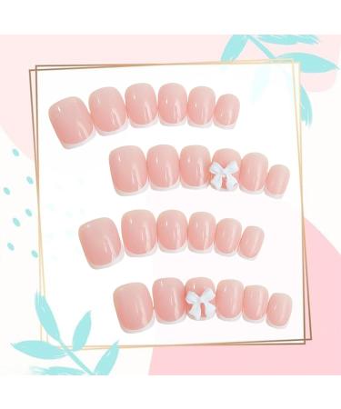 24PCS French Tip Press On Nails - Short Square Fake Nails with Bow Design | Glossy Reusable Full Cover False Nails for Women | Acrylic Glue-On Nail Art - Buy Online on GoSupps.com
