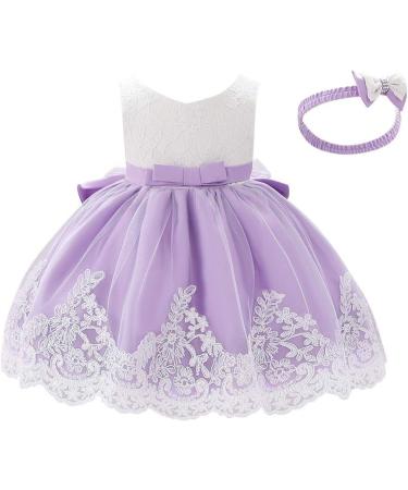 FYMNSI Baby Girl Baptism Christening Dress with Lace Floral Embroidery and Headband - Violet, 6-9 Months - Buy Online on GoSupps.com