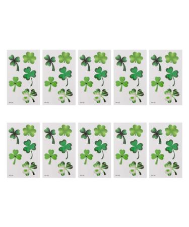 Amosfun 10 Sheets Shamrock Tattoos Four Leaf Clover Temporary Tattoos Stickers for St. Patricks Day Irish Clover Shamrock Party Favors Decor Accessories