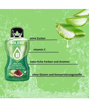 Bolero ALOE VERA POMEGRANATE 24 x 3 g | Sugar-free juice powder sweetened with stevia + vitamin C | Suitable for children diabetics | Gluten-free and suitable for vegans | Taste - Buy Online on GoSupps.com