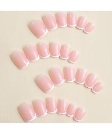 White French Tip Short Square Press-On Nails | Reusable Mirror Acrylic Glue-On Nails for Women | DIY Manicure Design - Buy Online on GoSupps.com