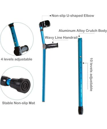 Folding Forearm Crutches Adult Open Cuff Crutches Blue Ergonomic Adjustable Walking Aids for Elderly Handicapped and Disabled Users Lucky Star - Buy Online on GoSupps.com