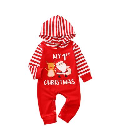 Geagodelia Baby Boy Christmas Romper Overall Jumpsuit Newborn Toddler Clothing Outfit My First Christmas 6-12 Months Red - Santa Claus