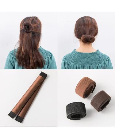 3-Piece Women's Hair Bun Maker Set - Ballerina Bun Shaper for Kids - French Donut Hair Fold Wrap Snap - (Light Brown, Brown, Black) - Buy Online on GoSupps.com