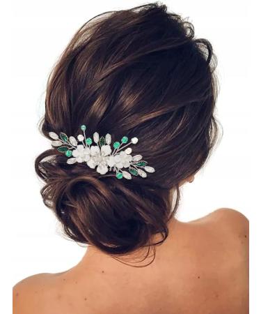 IYOU Flower Bridal Hair Comb Green Crystal Hair Accessories Rhinestone Wedding Sides Combs Bride Bridesmaid Hair Piece Headpiece for Women - Buy Online on GoSupps.com