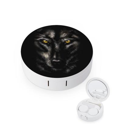 Wolf Round Case For Contact Lens Kit Storage Box with Mirror Printed