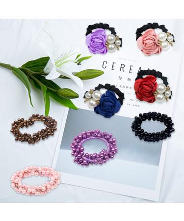 8pcs Pearl Elastic Hair Scrunchies Set - Pretty Floral Headbands & Ponytail Holders - Buy Online on GoSupps.com