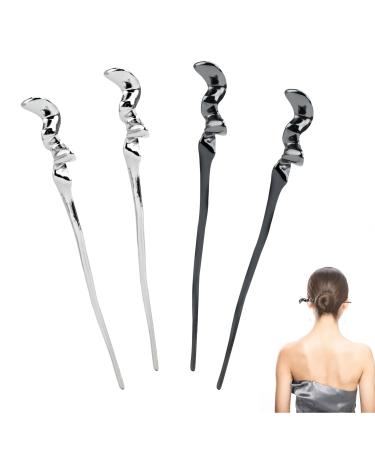 Hairpin 4 Line Sense Metal Hairpin Antique Style Line Hairpin Hairpin Coiffure Hairpin Girls Hair Accessories Imaginative Vintage Premium Sense Cheongsam Accessories (Silver White + Black)