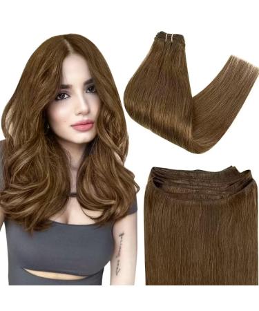 Easyouth Weft Hair Extensions Real Human Hair Brown Double Weft Sew in Extensions Medium Brown Hair 22 Inch 100g Weft Human Hair Extensions 22 Inch/55cm 3-Weft #4