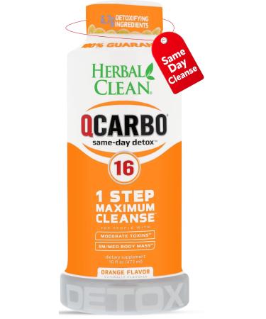 Herbal Clean Qcarbo16 Same-Day Detox Cleanse Drink (16 fl oz) - Orange Flavor Full Body Cleanse* Detox Drink for Moderate Toxin Level* Vitamin B2 and Vitamin B12 for Men & Women