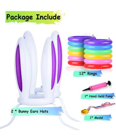 Inflatable Bunny Ears Ring Toss Game Set for Easter Party - Includes 2 Rabbit-Ear Hats, 12 Rings, Medal, and Pump - Buy Online on GoSupps.com