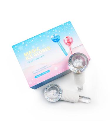 Ice Globes for Facials 2Pack Facial Globes Cooling Roller Ball Face ice Globes Beauty Set Eye Massage Beauty Ice Hockey Energy Crystal Ball Water Wave Skin (Silver)
