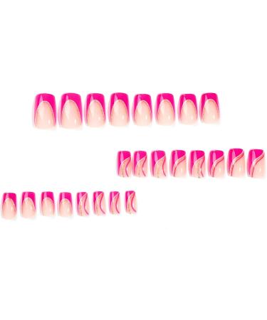 French Tip Press on Nails - Short Square Press On Nails with Nail Tips Rose red paired with White Lines and Golden glitter Pink press on nails Acrylic False Nails Cute Artificial Nails - Buy Online on GoSupps.com