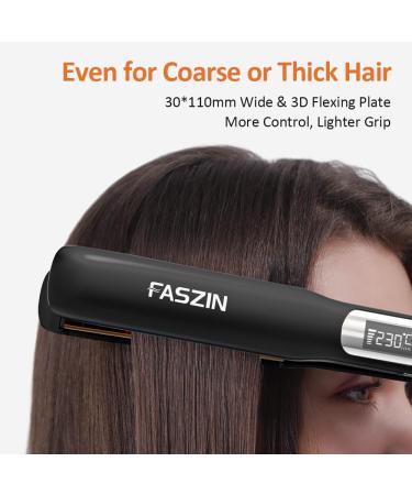 Faszin Ionic Titanium Hair Straightener: 20S Fast Heat Up, Clear LCD Display, 2-in-1 Styling Tool for Smooth & Shiny Results - Black - Buy Online on GoSupps.com