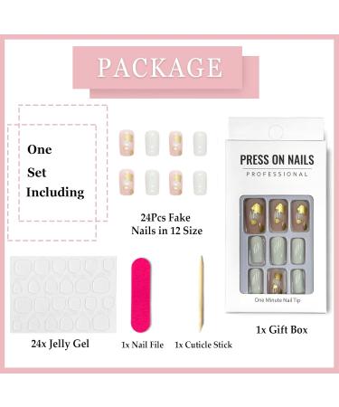 Ceboic 24Pcs Square Short French Press on Nails - Gold Glitter Removable Nude Acrylic Stick on Nails for Women and Girls - Buy Online on GoSupps.com