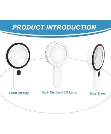 30X Handheld Illuminated Magnifying Glass with 12 LED Lights - Ideal for Seniors, Reading, Coins, Stamps, Maps, Inspection - Double Glass Lens for Macular Degeneration - All White - Buy Online on GoSupps.com