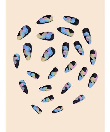 24pcs Rainbow Black Coffin Fake Nail Black Striped Press on Nails Rainbow Black Coffin Nails Luxurious Nails Acrylic Nails Fake Nails For Women Girls - Buy Online on GoSupps.com