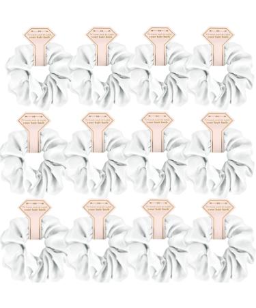 Satin Bridesmaid Scrunchies 12 pack Proposal Gifts Elastics Hair Ties Scrunchies Bachelorette Party Favors Satin Bridesmaid Gift for Bridal Wedding Parties (White)
