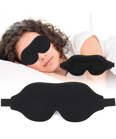 2pack Sleep Mask for Men Women 3D Contoured Eye Cover for Sleeping 100% Blockout Light Wide Adjustable Strap Comfortable & Light Weight Ideal for Travel/Shift Work/Middy Rest.Black+Black