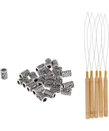 24 Viking Rune Pearls & 5 Hair Extension Needles - DIY Jewelry for Necklaces & Beards - Buy Online on GoSupps.com