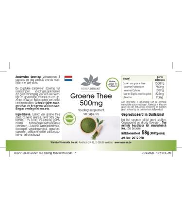 Premium Green Tea Extract 500mg - 90 Vegan Capsules | 50% Polyphenols - High EGCG | Herbadirekt by Warnke Vital Substances - German Quality - Buy Online on GoSupps.com