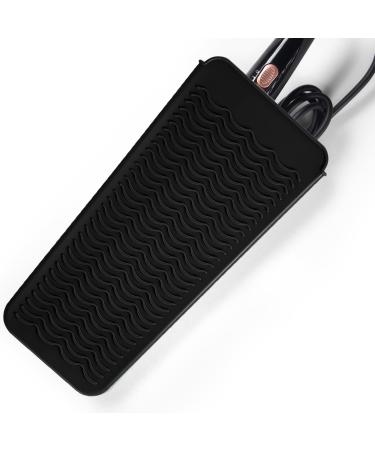Hair Iron Mat Pouch Heat Resistant Mat for Flat Iron and Curling Iron Portable Travel Silicone Hair Straightener Mat and Cover for Hair Waving Iron and Hot Hair Styling Tools (Black)