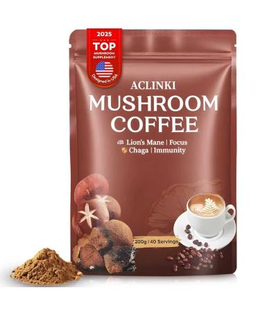Organic Mushroom Coffee, 7 Adaptogenic Mushrooms (Lion s Mane, Reishi, Chaga, Cordyceps & More), Herbal Supplement Blend for Focus, Energy & Immune Support 40 Servings Medium Roast