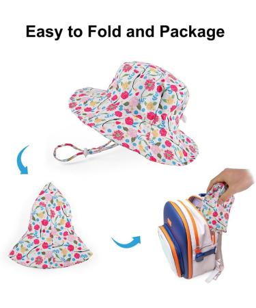 LACOFIA Toddler Baby Sun Hat | Wide Brim Bucket Hat for Kids 3-7 Years | Adjustable, Unisex Summer Beach Pool Hat - B-Rose - Buy Online on GoSupps.com