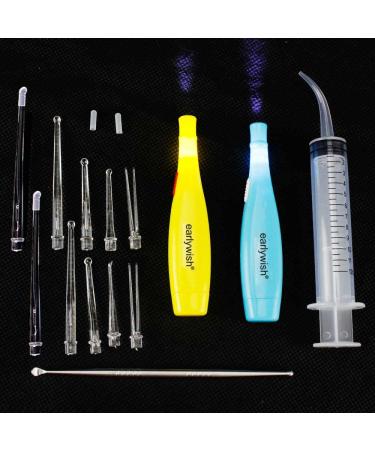 Earlywish Professional Upgraded 6.75" Long Tonsil Stone Removing Tool LED Light 2 Sets Color Blue + Yellow 5 Tips Each Color + 1 Stainless Steel Tonsillolith Pick + 1 Irrigation Syringe Oral Clean Blue+yellow - Buy Online on GoSupps.com