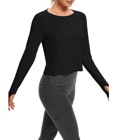 Bestisun Women's Long Sleeve Crop Top for Yoga and Workout | X-Large Black - Buy Online on GoSupps.com