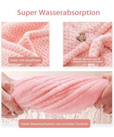 LTBL Microfiber Hair Cloth Wrap - Large Double-Layer Fast Drying Towel for Women - Thickened Hair Drying Towels with Button in Rose & Light Pink - Buy Online on GoSupps.com