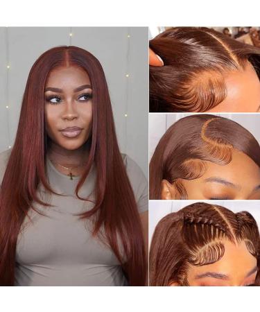 Reddish Brown 22 Inch Lace Front Human Hair Wig for Black Women - Brazilian Copper Red 13x4 Frontal Wig with Baby Hair, Pre Plucked, 180% Density - Buy Online on GoSupps.com