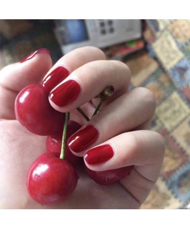 TseenYi Artificial Nails Cherry Red Solid Color Square Full Cover Fake Nails for Women and Girls(24pcs)