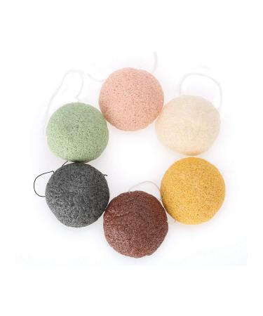 6pcs/Set Konjac Sponge  100% Pure Naturally Cleaning Puff Natural Konjac Sponges Tool Wet/Dry Skin Massage Tools to effortlessly Cleanse & Soften Delicate Skin  Effective deep Pore exfoliating (02)