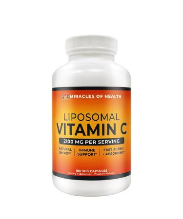 Miracles of Health Liposomal Vitamin C 2100mg | 180 Veggie Capsules 60 Day Supply | Fast Absorbing Bioavailability | Powerful Antioxidant & Immune Support Supplement