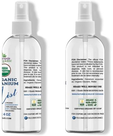 USDA Organic Geranium Mist - Hydrating Toning & Face Spray for Glowing Skin & Shiny Hair - 4 oz - Buy Online on GoSupps.com