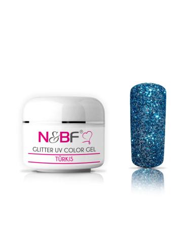 N&BF Glitter UV Gel 5ml Mittelviskos turquoise/blue |Glitter gel made in EU |Glitzer color gel Blue |Color gel without acid + self -smoothing |Shimmering Geln gel |Nail angel glittering