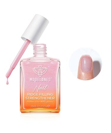 Modelones 15ml 8-in-One Nail Ridge Filler Strengthener Base Coat Nail Polish Repair Nail Growth Treatment for Thin and Damaged Nails Pink Glow