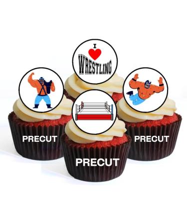 PRECUT Wrestling Edible Mini Cupcake Toppers - Premium Thickness SWEETENED VANILLA - wafer card disc cake decorations (Pack of 24) - Buy Online on GoSupps.com
