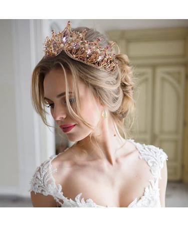 AOPRIE Hera's Light Gold Pink Crystal Tiara for Women and Girls - Perfect for Wedding, Prom, Birthday, Party, Halloween, Christmas & Princess Costume - Buy Online on GoSupps.com