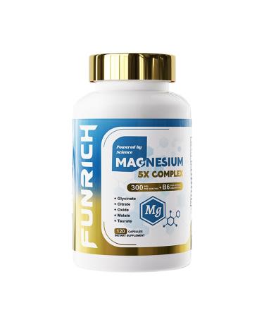 5 in 1 Magnesium Complex Supplement w/Vitamin B6 Higher Absorption Magnesium Supplement - for Sleep Nerves & Heart Health Bones Muscle Recovery Energy | Vegan Non-GMO 120 Capsules 120 Count (Pack of 1)