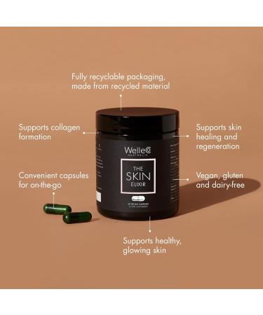 WelleCo The Skin Elixir Greens Powder Capsules Plant-Based Superfood Supplement with Zinc Turmeric & Antioxidants for Glowing Skin Collagen & Elasticity 60 Ct - Buy Online on GoSupps.com